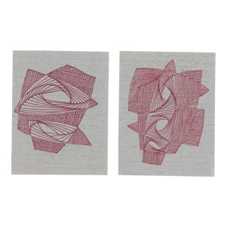 Pair of William Davis Abstract Drawings For Sale