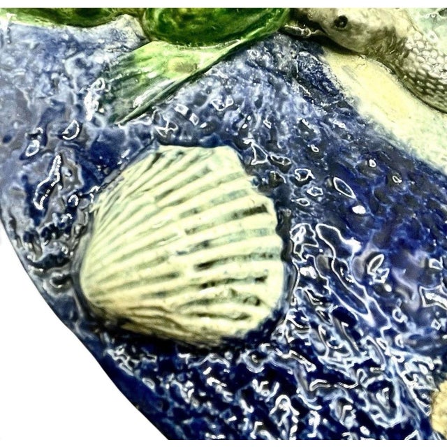 Antique François Maurice French Palissy Majolica Snake Fish Platter Plaque 1880 For Sale - Image 9 of 12