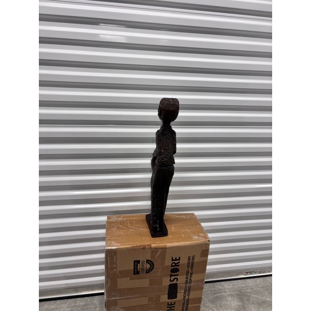 Vintage Hand-Carved Wooden African Tribal Figurine Depicting a Man Playing a Drum, Crafted From Dense Hardwoods Like Ebony For Sale - Image 9 of 12