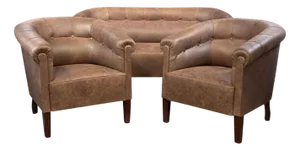 Antique Leather Club Sofa and Armchairs, 1920s, Set of 3
