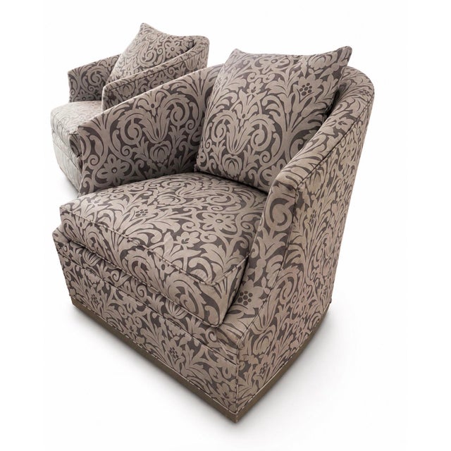 Thomasville Pair of Thomasville Upholstered Swivel Lounge Chairs For Sale - Image 4 of 11