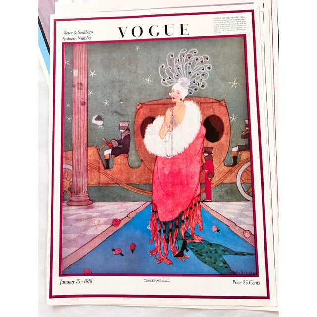 Vintage Vogue Magazine Cover Fashion Illustration Prints – Set of 11 For Sale - Image 10 of 12
