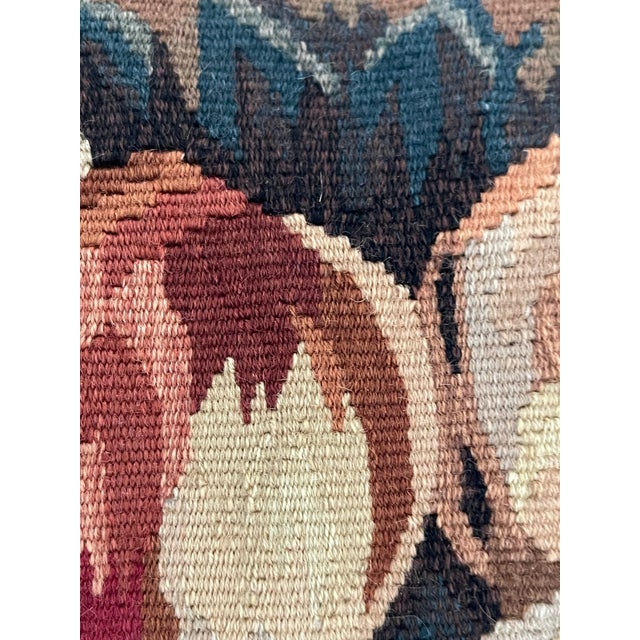 Late 19th Century Antique Belgian Wool Tapestry Pillow With Tassels Feather Down For Sale - Image 5 of 7