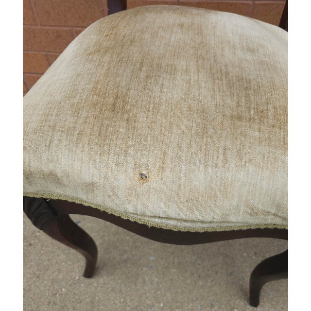 Brown Pair of Victorian Ladder Back Carved Mahogany and Upholstered Seat Chairs For Sale - Image 8 of 10