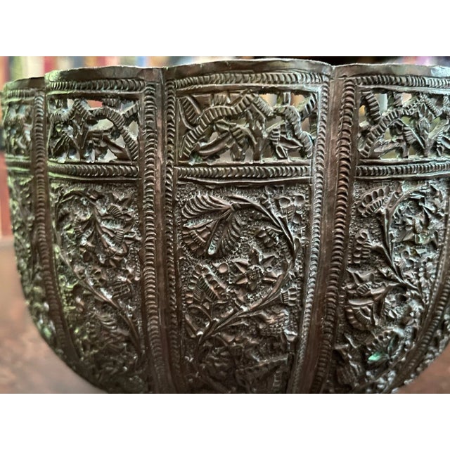 19th Century Antique 1800s Middle Eastern / Kashmiri Copper Pierced Bowl For Sale - Image 5 of 7