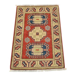 Kazak Rug 2’1” X 3′ Red Wool Tribal Hand-Knotted Oriental Carpet For Sale