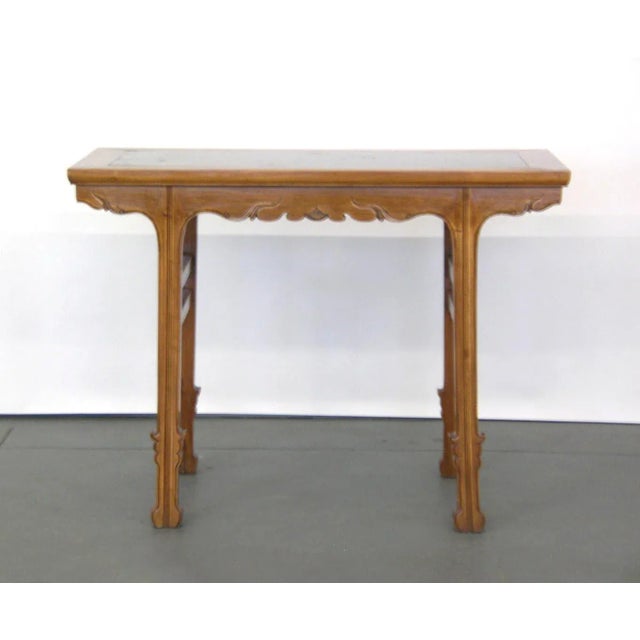 Up for sale is an unique vintage Ming-style Chinese side table (Banzhou, half table) with the tabletop inlaid with a solid...