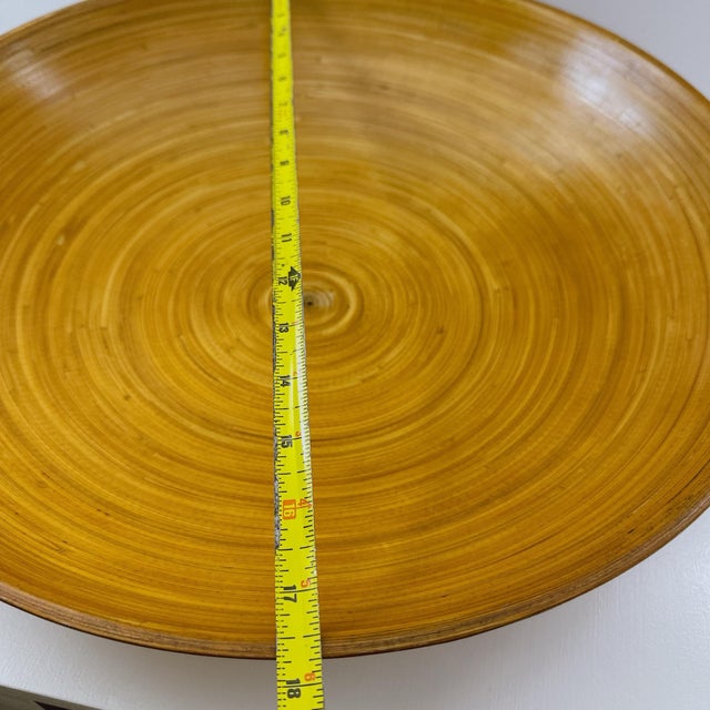 1960s Vintage Extra Large Bamboo Serving Bowl | Hand Turned Wooden Salad Bowl | Mid Century Modern Natural Wood Centerpiece | Boho Farmhouse Decor For Sale - Image 5 of 9