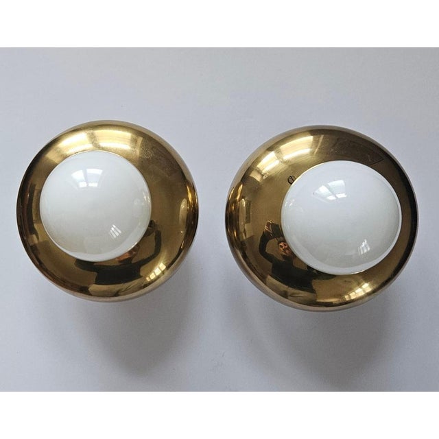 Mid-Century Brass Flush Mounts, Italy, 1970s, Set of 2 For Sale - Image 4 of 14