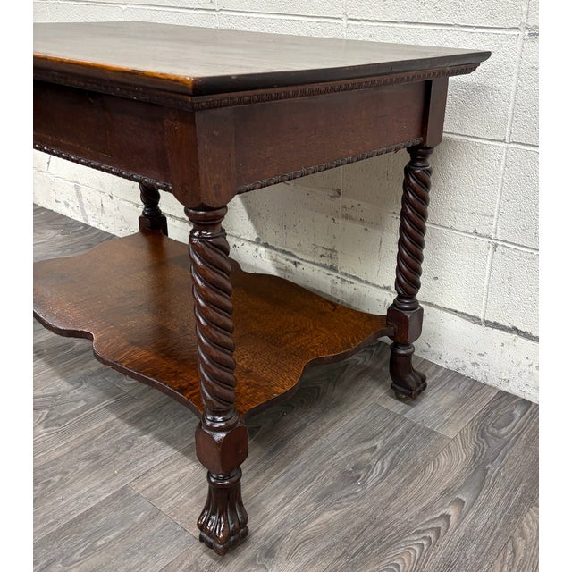 Antique Jacobean Revival Quarter Sawn Tiger Oak Library Sofa Table For Sale - Image 12 of 15