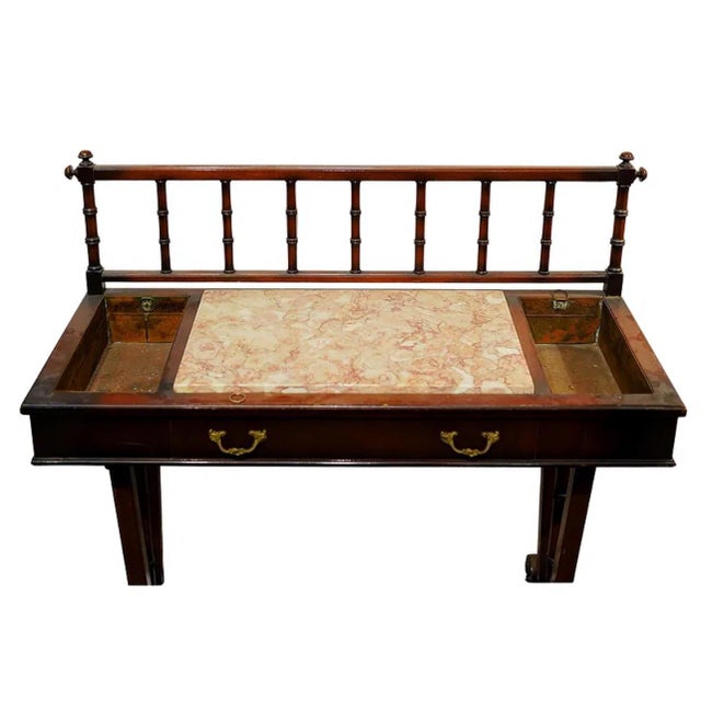 English Antique Wood and Marble Trestle Credenza Jardiniere For Sale - Image 3 of 7