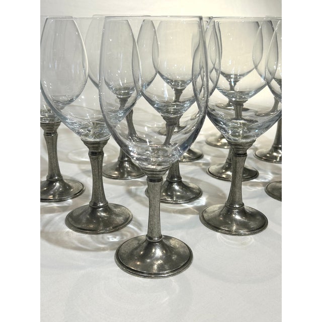 Italian Williams-Sonoma 4” Diameter Pewter Stem Hand-Blown Crystal Wine Goblets - Set of 12 For Sale - Image 3 of 5