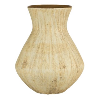 Large Artisan Ceramic Vase with Textured Drip Glaze and Flared Neck For Sale