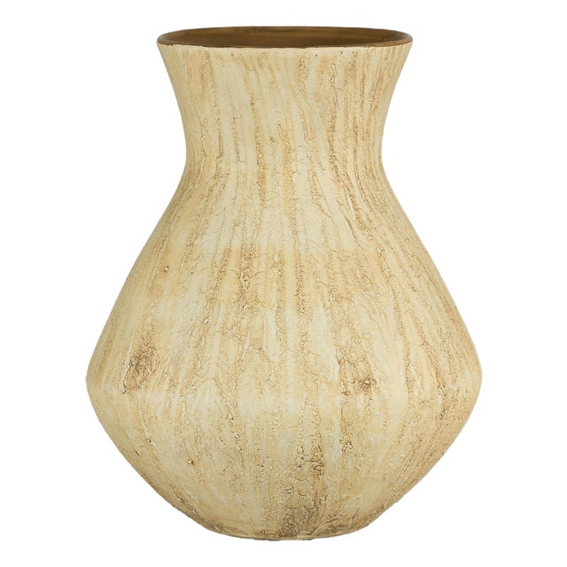 Large Artisan Ceramic Vase with Textured Drip Glaze and Flared Neck For Sale