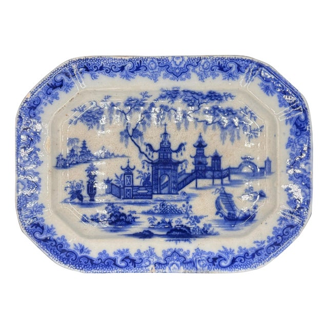 Blue & White Platter "Whampoa Pattern" Transferware For Sale