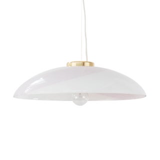 White Murano Glass Ceiling Lamp with Pink Filigree Spiral For Sale