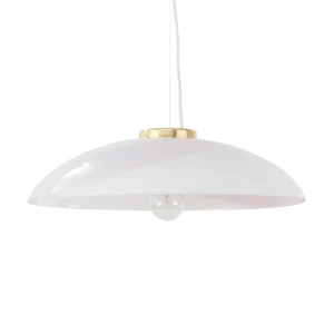 White Murano Glass Ceiling Lamp with Pink Filigree Spiral