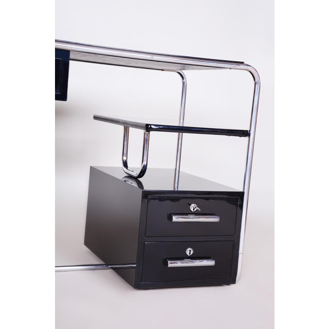 Metal Bauhaus Lacquered and Chrome-Plated Steel Writing Desk, Germany, 1930s For Sale - Image 7 of 14