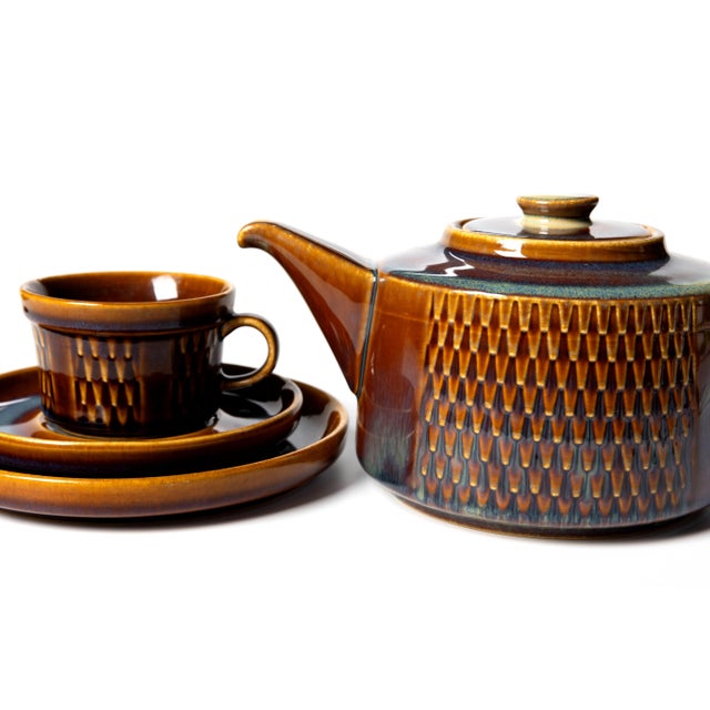 ✨ Vintage Søholm Bornholm Danish Pottery Tea Set – Teapot + 2 Cups & Saucers + 2 Plates – Perfect Condition ☕️ Ya Dig?...