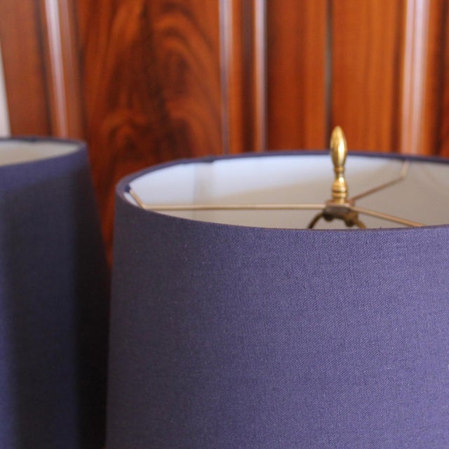 Pair of Neoclassical Painted Lamps, Cream With Blue Designs For Sale - Image 17 of 18