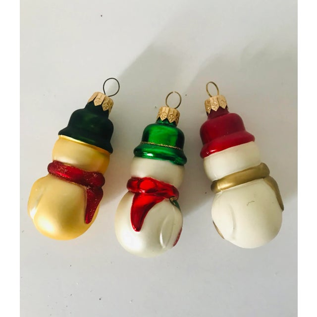 Cute set of 3 pcs Vintage European Traditional Glass Handpainted Christmas Ornaments- Snowmen buddies , 3,5”.