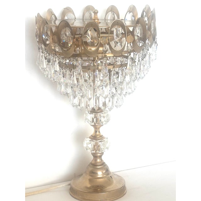 Brass, Metal and Lead Crystal Table Lamp, 1970s For Sale - Image 12 of 17