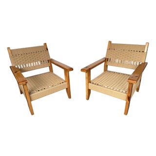 Mid-Century Modern Pair of Wood and Rope Armchairs, Italy, 1970s For Sale