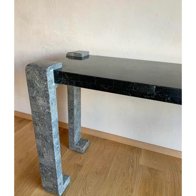 1970s Vintage Post Modern Brutalist Anthropomorphic Biomorphic Tessellated Marble Console Table Attributed to Maitland Smith For Sale - Image 5 of 9