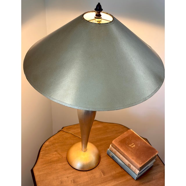 Postmodern 1980s Postmodern Lam Lee Group "Leeazanne" Silver & Gold Leaf Table Lamp For Sale - Image 3 of 10