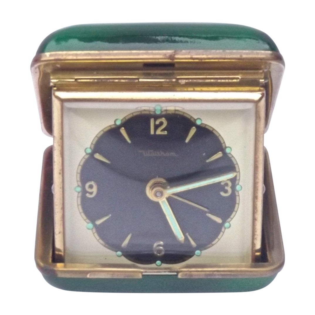 MCM Enamel & Brass Waltham Travel Clock Chairish