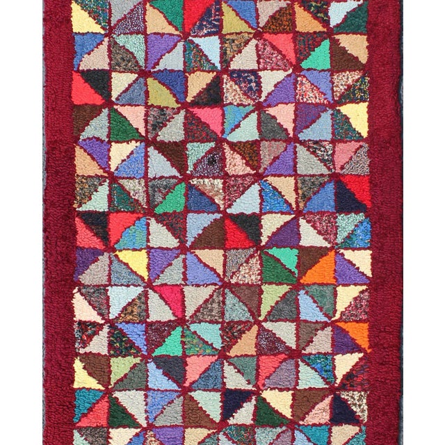 Bright and Multi Colors Vintage American Hooked Rug With Checkerboard Design For Sale - Image 4 of 9