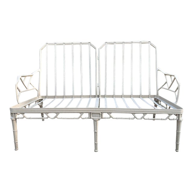 Late 20th Century Brown Jordan “Calcutta” Faux Bamboo Chinoiserie Chippendale Outdoor Settee or Loveseat For Sale