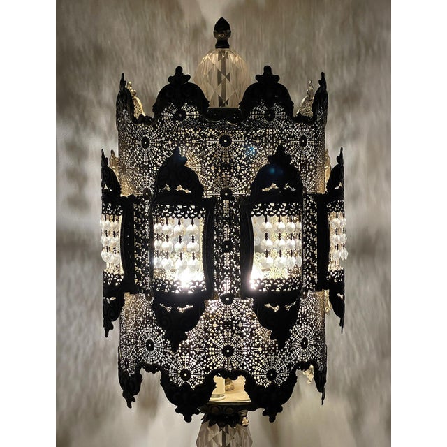 Rococo Vintage Hollywood Regency Filigree Crystal Table Lamp For Sale - Image 3 of 10