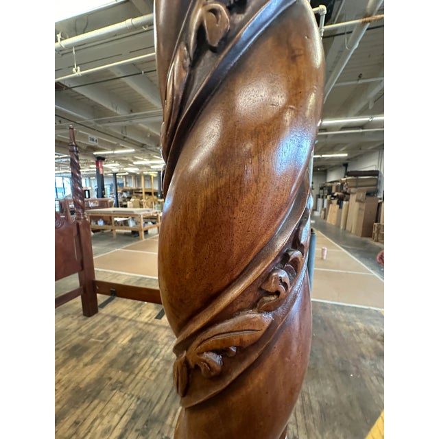 Vintage Traditional Hand Carved Solid Walnut Queen Four Poster Bed For Sale - Image 4 of 7