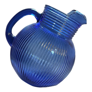 1930s Cobalt Blue Glass Tilted Pitcher