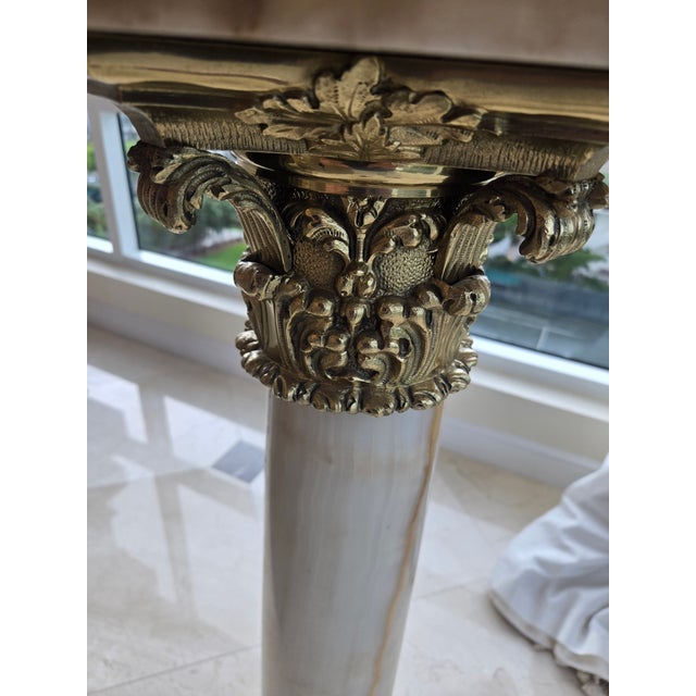 Metal Ornate French Style Onyx and Bronze Louis 16th Pedestal For Sale - Image 7 of 12