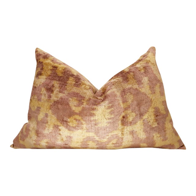Contemporary Brown Gold Velvet Throw Pillow & Down Insert For Sale