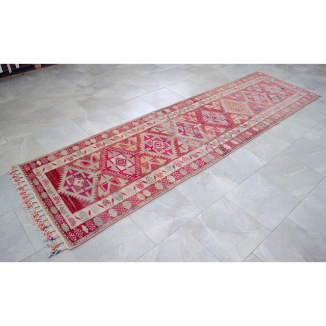 1970s Runner Kurdish Hand-Knotted Rug Pink Hallway Decor Kitchen Floor Accent 3x11 Ft Approx For Sale - Image 17 of 18