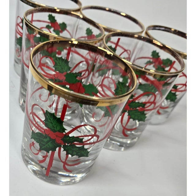 Mid 20th Century Holly and Ribbons Double Old Fashioned Glasses- Set of Six For Sale - Image 11 of 17