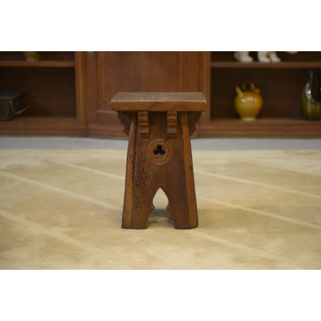 Brutalist Early 20th Century Brutalist Oak Stool, 1950s For Sale - Image 3 of 9
