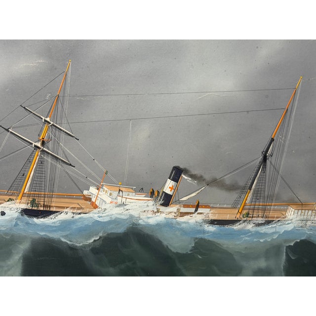 s.s. Livornese in Heavy Seas — Antique Marine Gouache Steam Sail Ship Portrait, Attributed to Luca Papaluca (Italian, 1890–1934) For Sale - Image 13 of 18
