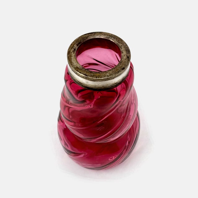 Antique Eapg Cranberry Glass Sugar Shaker | Swirl Pattern Muffineer 5.5" For Sale In Houston - Image 6 of 8