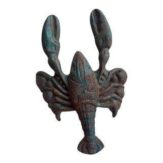 Vintage Lobster or Crawfish Boot Jack Cast Iron Faded Blue Door Stop For Sale