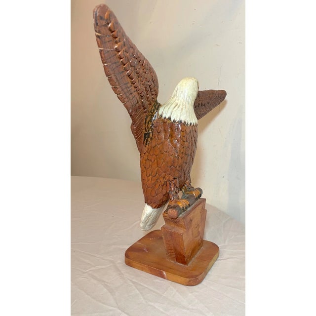 Vintage Hand Carved Wood Folk Art American Bald Eagle Bird Sculpture Statue For Sale - Image 9 of 12