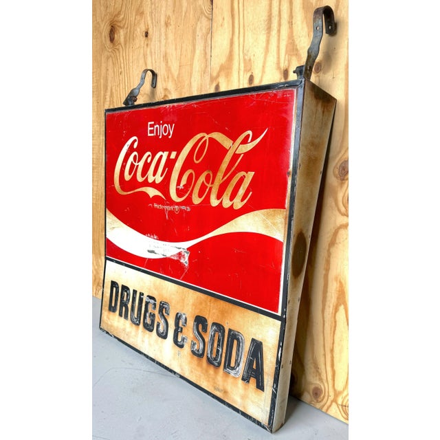 1960s Coca-Cola Trade Sign 'Drugs & Soda' From WPB, Florida Clematis Street For Sale - Image 12 of 12