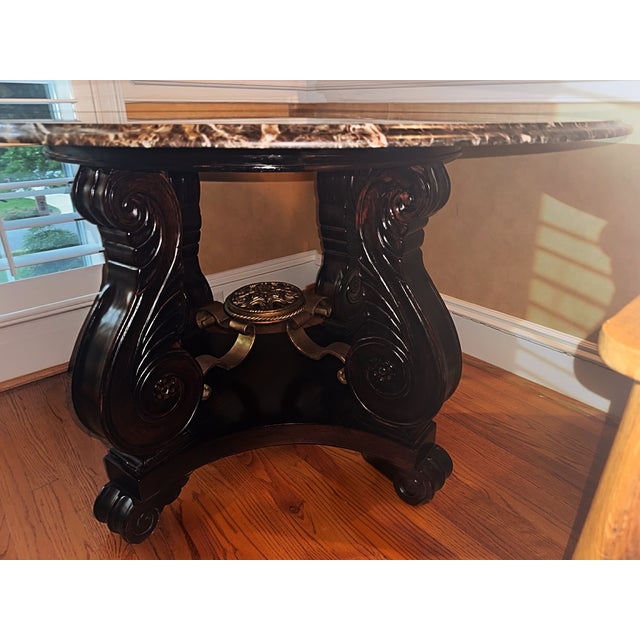 Bernhardt Marble Top Center/Foyer Table – 48" Round – Carved Designer Base For Sale - Image 10 of 10