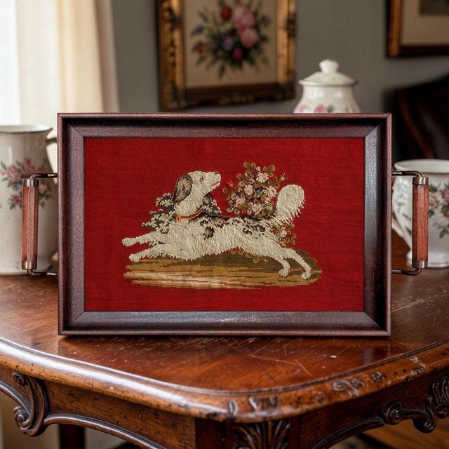 Not Yet Made - Made To Order Hunting Spaniel Needlepoint Wood and Glass Tray For Sale - Image 5 of 5