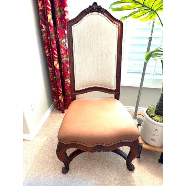 Brown Pair of Henredon French Provincial Accent Chairs | Louis XV Style | Carved Hardwood For Sale - Image 8 of 12
