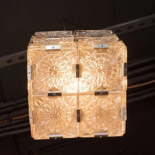 Kinkeldey Mid-Century Modernist Pendant with Etched Glass and Chrome Fittings by Kinkeldy For Sale - Image 4 of 9