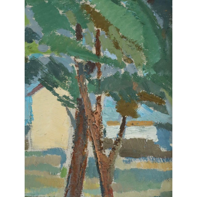 Sky Blue Mid-Century Modern 'Pathway to the Sea' Vintage Original Landscape Oil Painting, Framed For Sale - Image 8 of 13